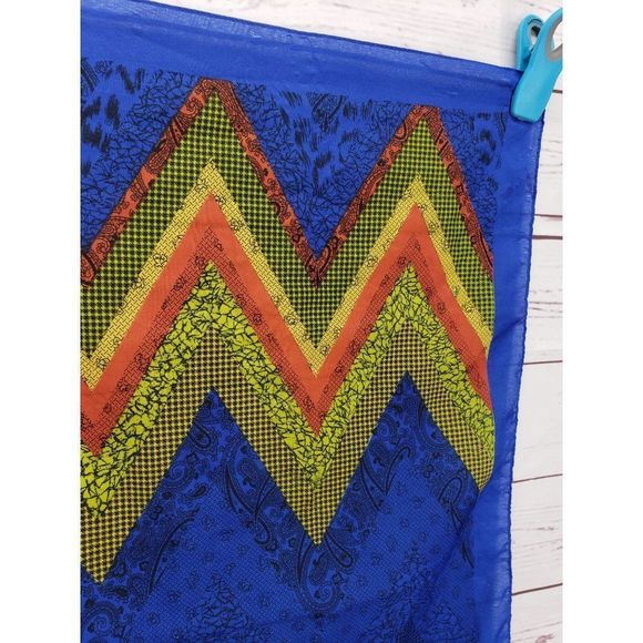 Boho blue zigzag multiple colored paisley print made in Italy scarf‎ wrap - Picture 9 of 12